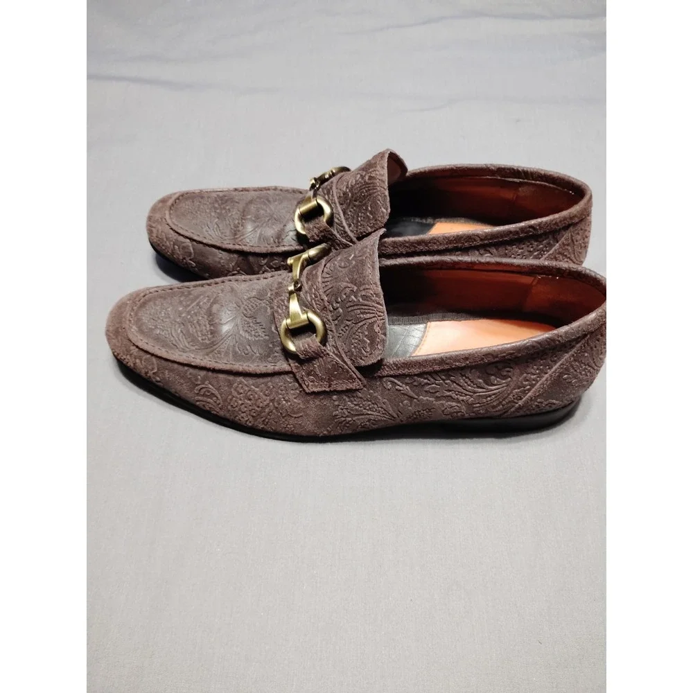 EUC Tallia Patritzio Chocolate Brown Bit Textiled Old Money Dress Loafers Men 10